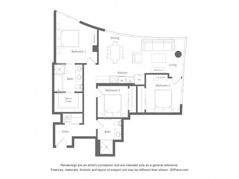 Floor plan for 2 beds, 2 baths, 1181 sqft